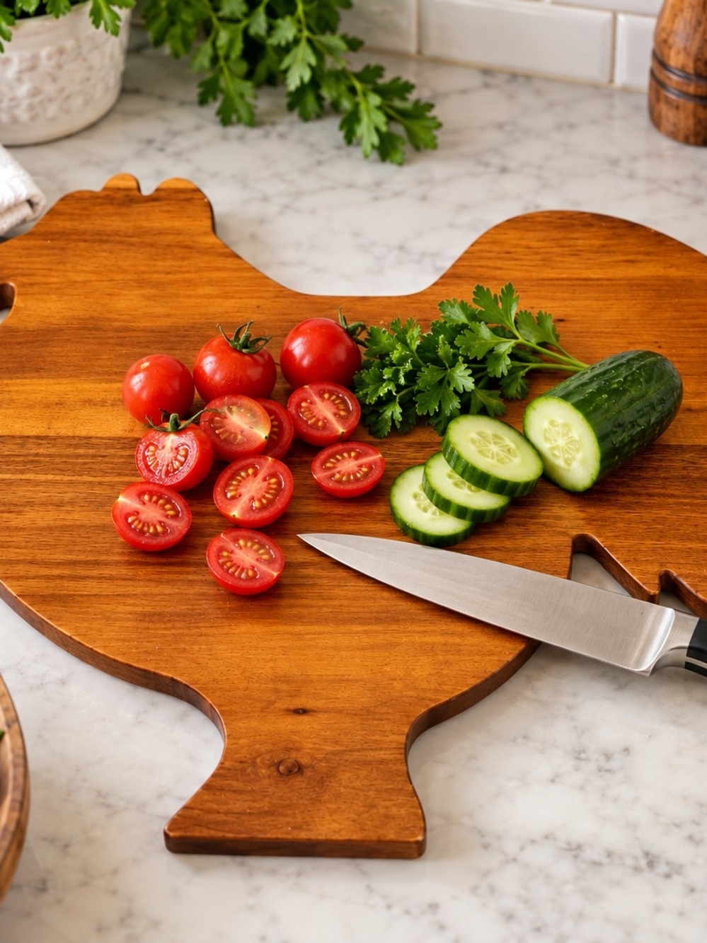 Wooden Rooster Chicken Cutting Serving Board 12" x 14" Farmhouse Kitchen Decor